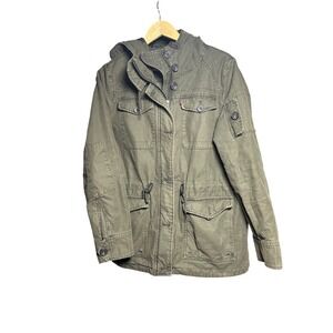 Levis Mens Olive Green Hooded Field Jacket Quilted Lining Utility Parka Large